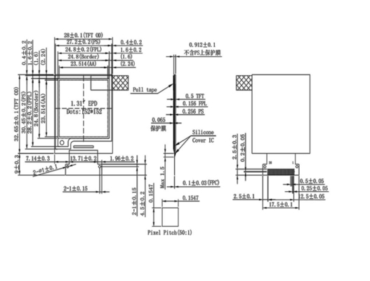1.31  Inch E Paper E Ink Display 152x152 Dot Matrix Color Eink Display