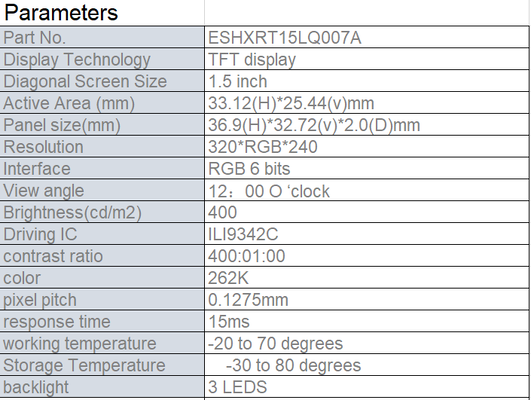 1.5 inch 320x240 resolution TFT module with RGB interface for handheld POS machines